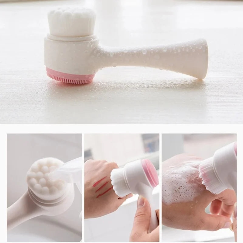 Double-Sided Silicone Facial Cleansing Brush — Soft Bristles Exfoliator