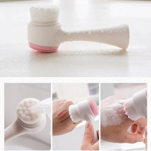 Double-Sided Silicone Facial Cleansing Brush — Soft Bristles Exfoliator