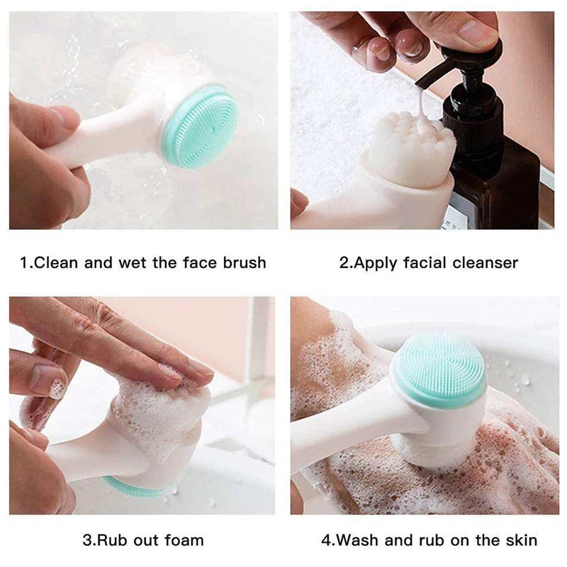 Double-Sided Silicone Facial Cleansing Brush — Soft Bristles Exfoliator