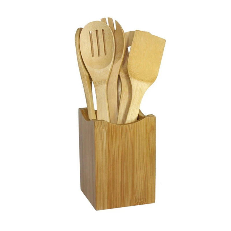 Bamboo Kitchen Utensil Set — 6-Piece Wooden Cooking Spoon & Spatula Collection