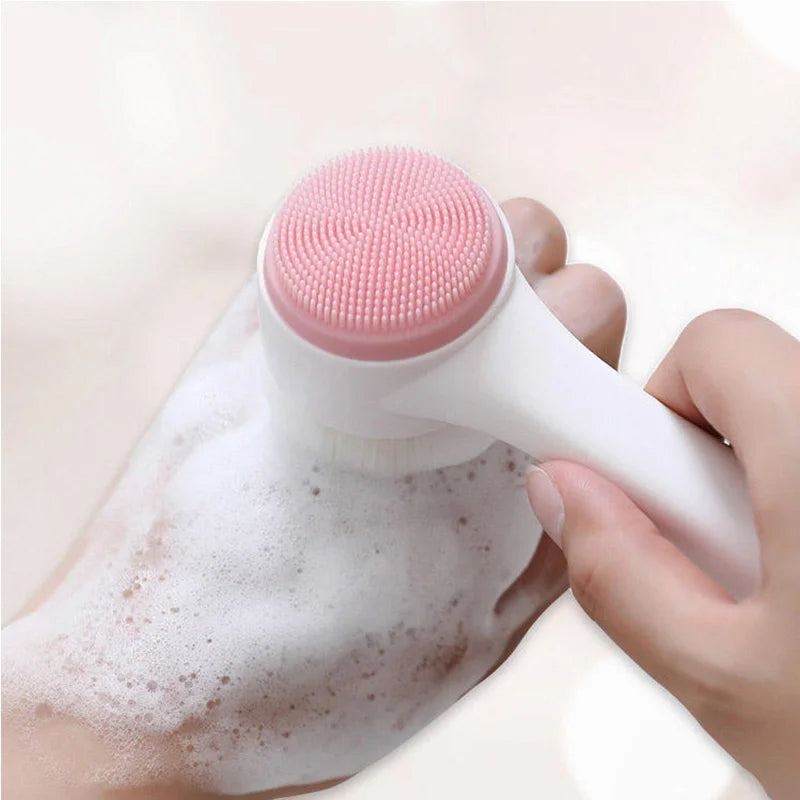 Double-Sided Silicone Facial Cleansing Brush — Soft Bristles Exfoliator