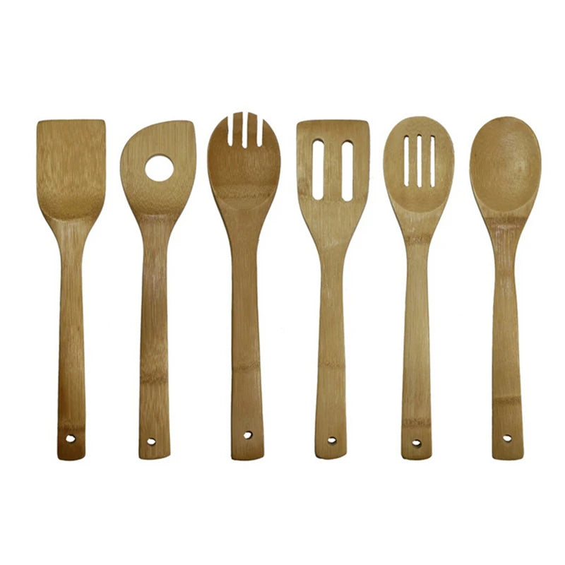 Bamboo Kitchen Utensil Set — 6-Piece Wooden Cooking Spoon & Spatula Collection