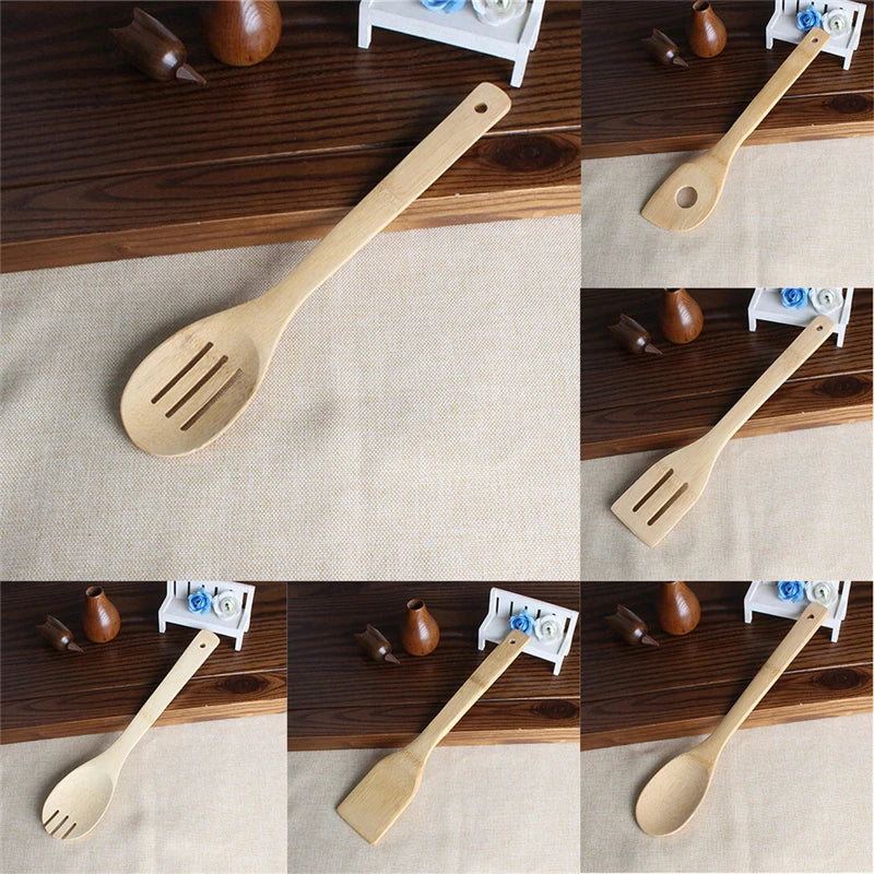 Bamboo Kitchen Utensil Set — 6-Piece Wooden Cooking Spoon & Spatula Collection