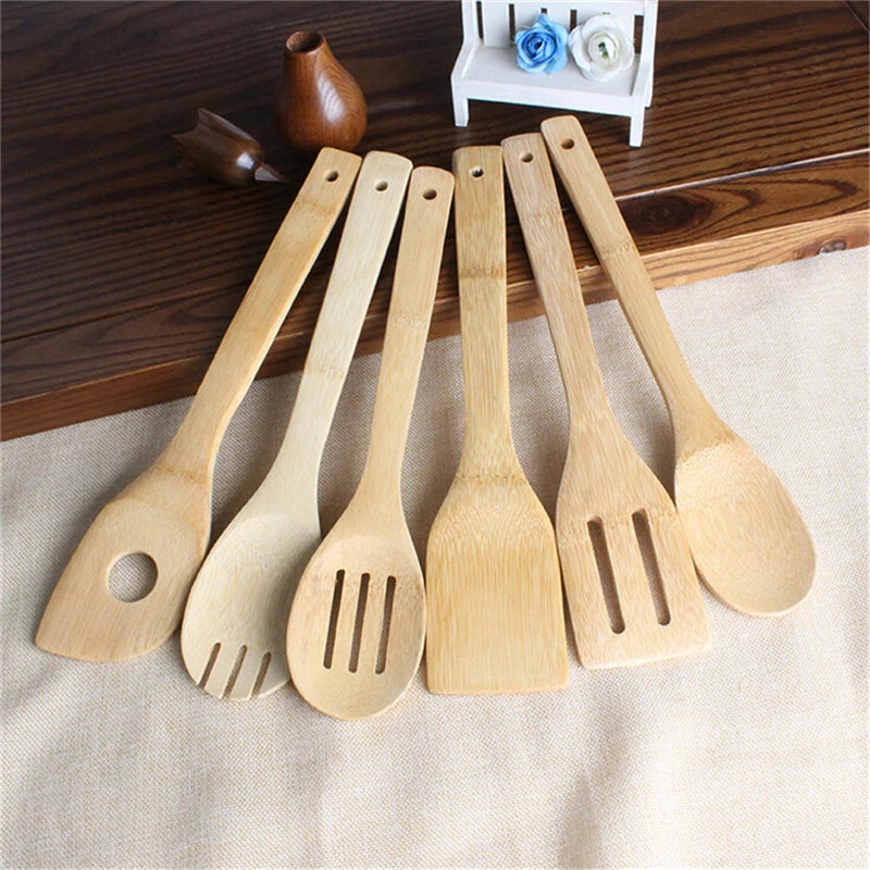 Bamboo Kitchen Utensil Set — 6-Piece Wooden Cooking Spoon & Spatula Collection