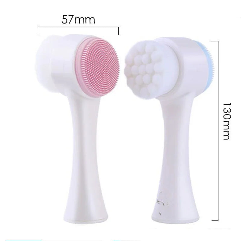 Double-Sided Silicone Facial Cleansing Brush — Soft Bristles Exfoliator
