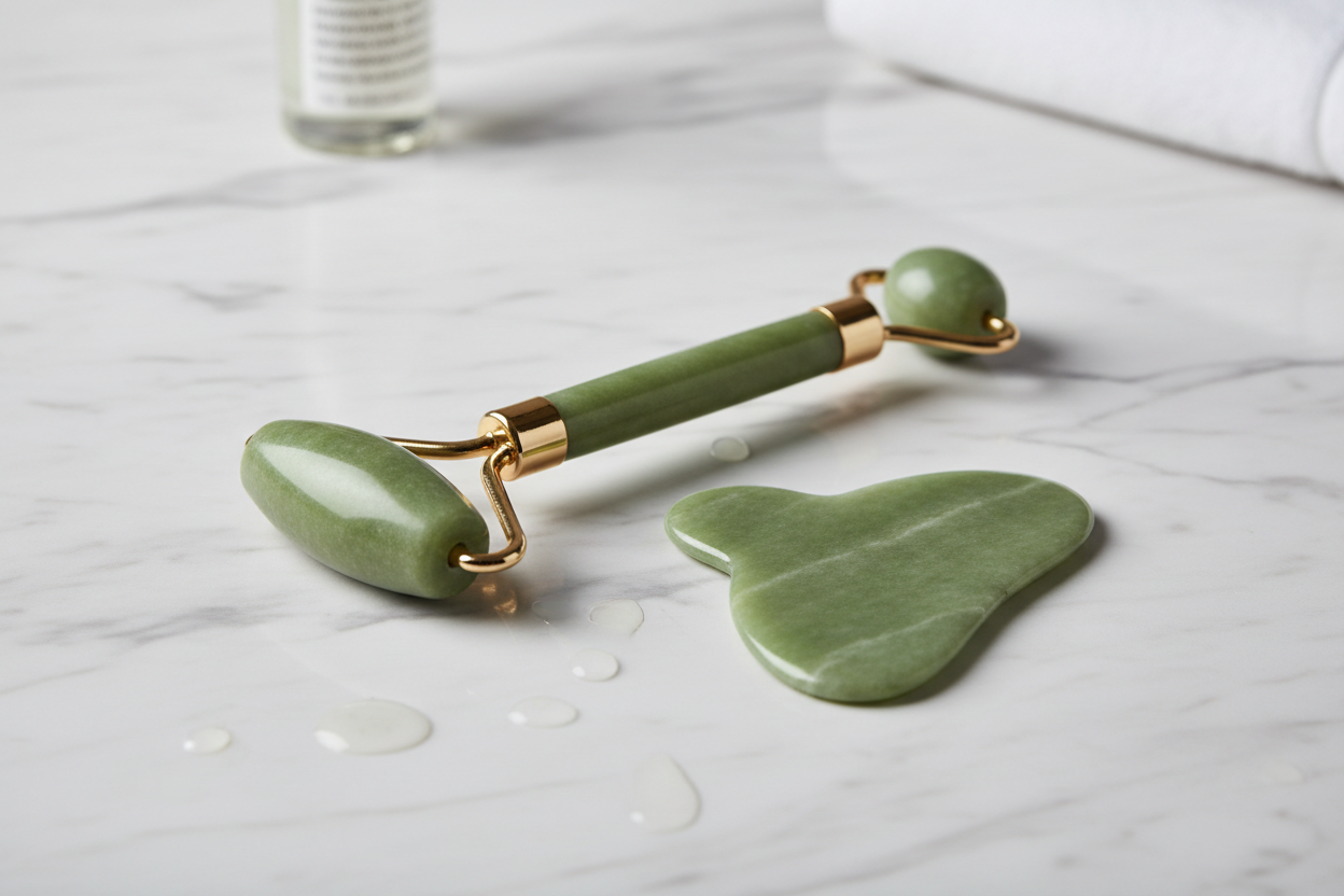 Jade Roller & Gua Sha Set — Natural Stone Face Massage & Sculpting
