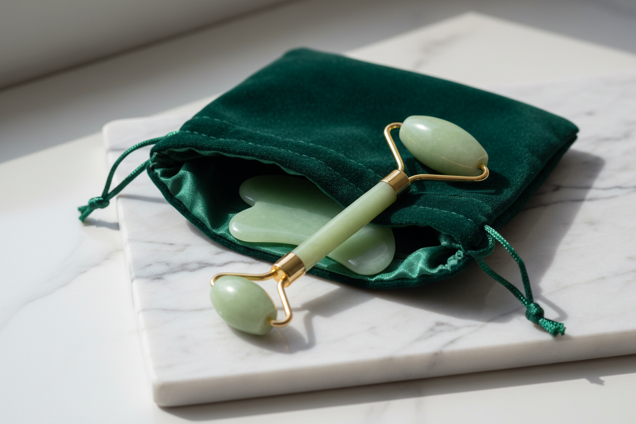 Jade Roller & Gua Sha Set — Natural Stone Face Massage & Sculpting