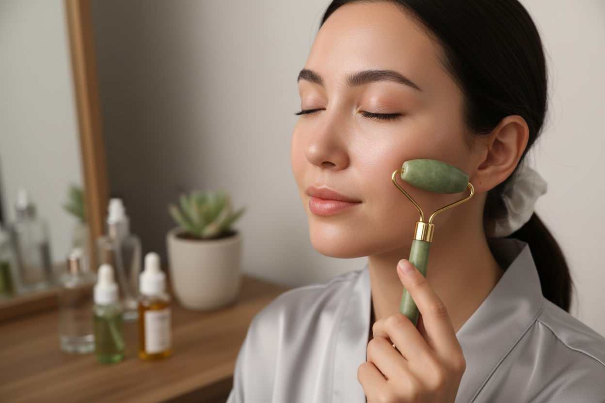 Jade Roller & Gua Sha Set — Natural Stone Face Massage & Sculpting